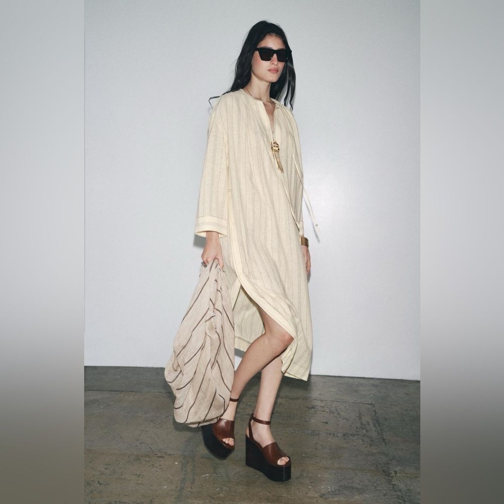 ZARA STRIPED LINEN TUNIC DRESS ZW COLLECTION - Picture 4 of 8